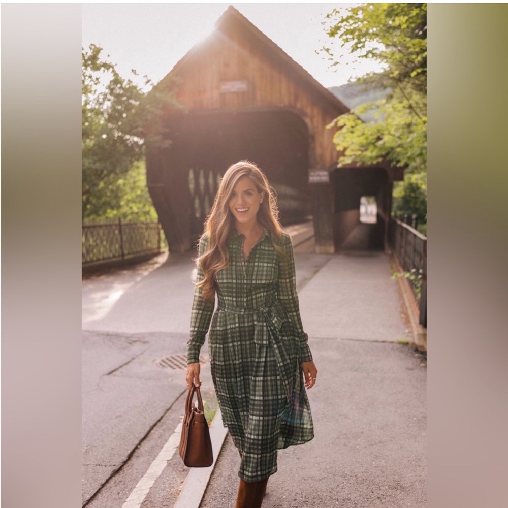 Gal Meets Glam Jessie Plaid Sage Green button dress GMG - Picture 5 of 9